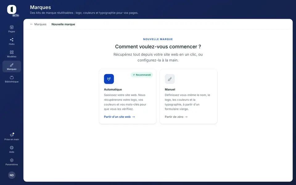 Le mode Automatique s'appuie sur Brandfetch à partir de votre domaine.