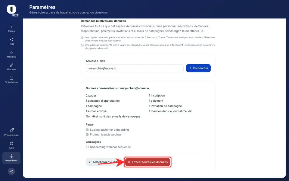 Pour tout supprimer, cliquez sur « Effacer toutes les données ».