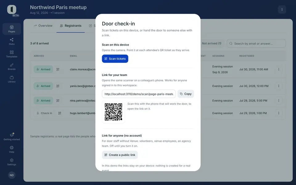 Venue QR ticket scanner ready to check in an attendee